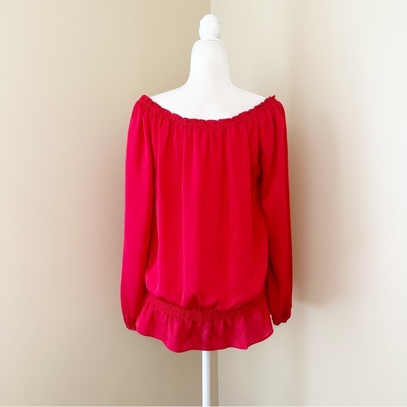 Michael MK Peplum Elastic Neck Long Sleeve Red Top - Large - Picture 3 of 9